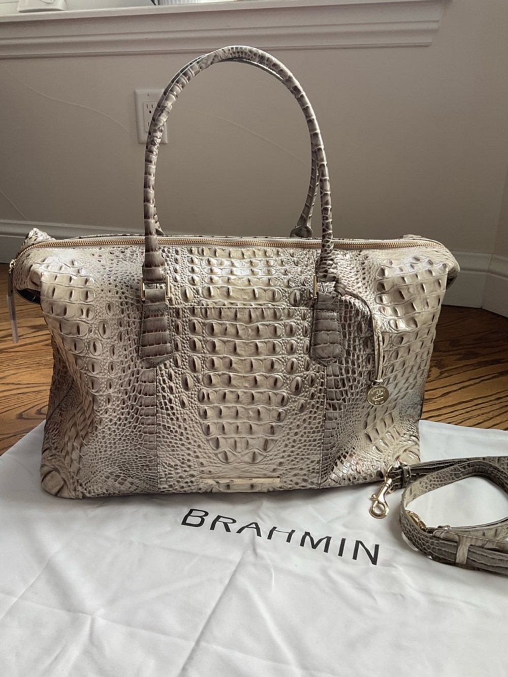 New Brahmin large Duxbury Weekender dove travel tote bag